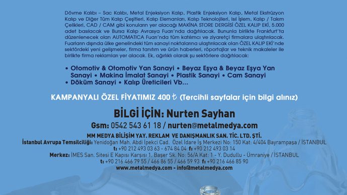 Makina Store Dergisi ÖZEL KALIP EKİ Hazırlanıyor